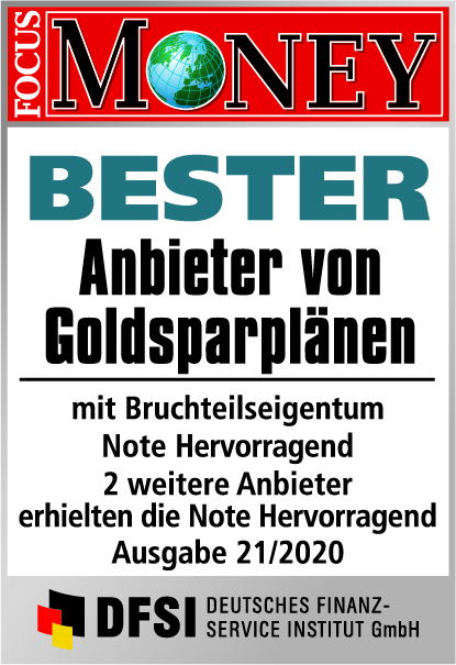 Auvesta - Bester Anbieter von Goldsparplänen mit Bruchteilseigentum - Note Hervorragend - Ausgabe 21/2020