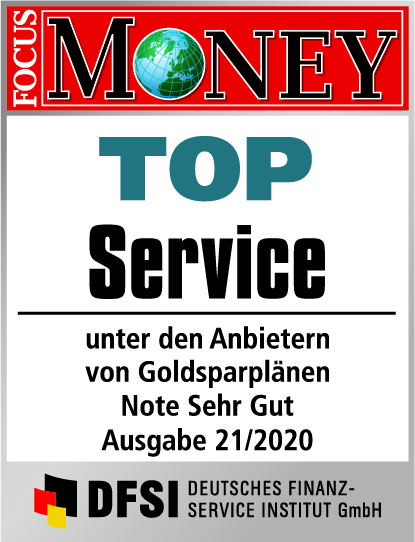 Auvesta - TOP Service unter den Anbietern von Goldsparplänen - Note Sehr gut - Ausgabe 21/2020