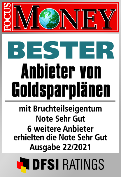 Auvesta - Bester Anbieter von Goldsparplänen mit Bruchteilseigentum - Note Hervorragend - Ausgabe 22/2021