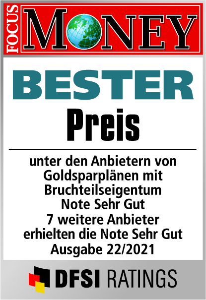 Auvesta - Bester Preis von Goldsparplänen mit Bruchteilseigentum - Note Hervorragend - Ausgabe 22/2021