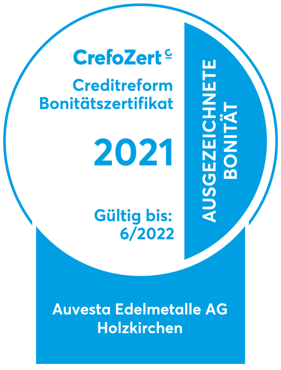 Seit 2013 wird die Bonität von Auvesta Edelmetalle AG jährlich von der Creditreform überprüft und bestätigt.