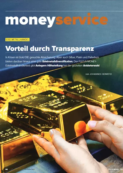 Edelmetallhandel Vorteil durch Transparenz - In Krisen ist Gold DIE gesuchte Absicherung. Aber auch Silber, Platin und Palladium
bieten darüber hinaus eine gute Edelmetalldiversifikation.