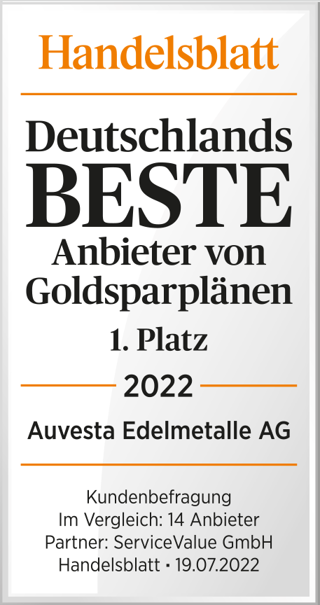 Auvesta als Bester Anbieter von Goldsparplänen vom Handelsblatt ausgezeichnet