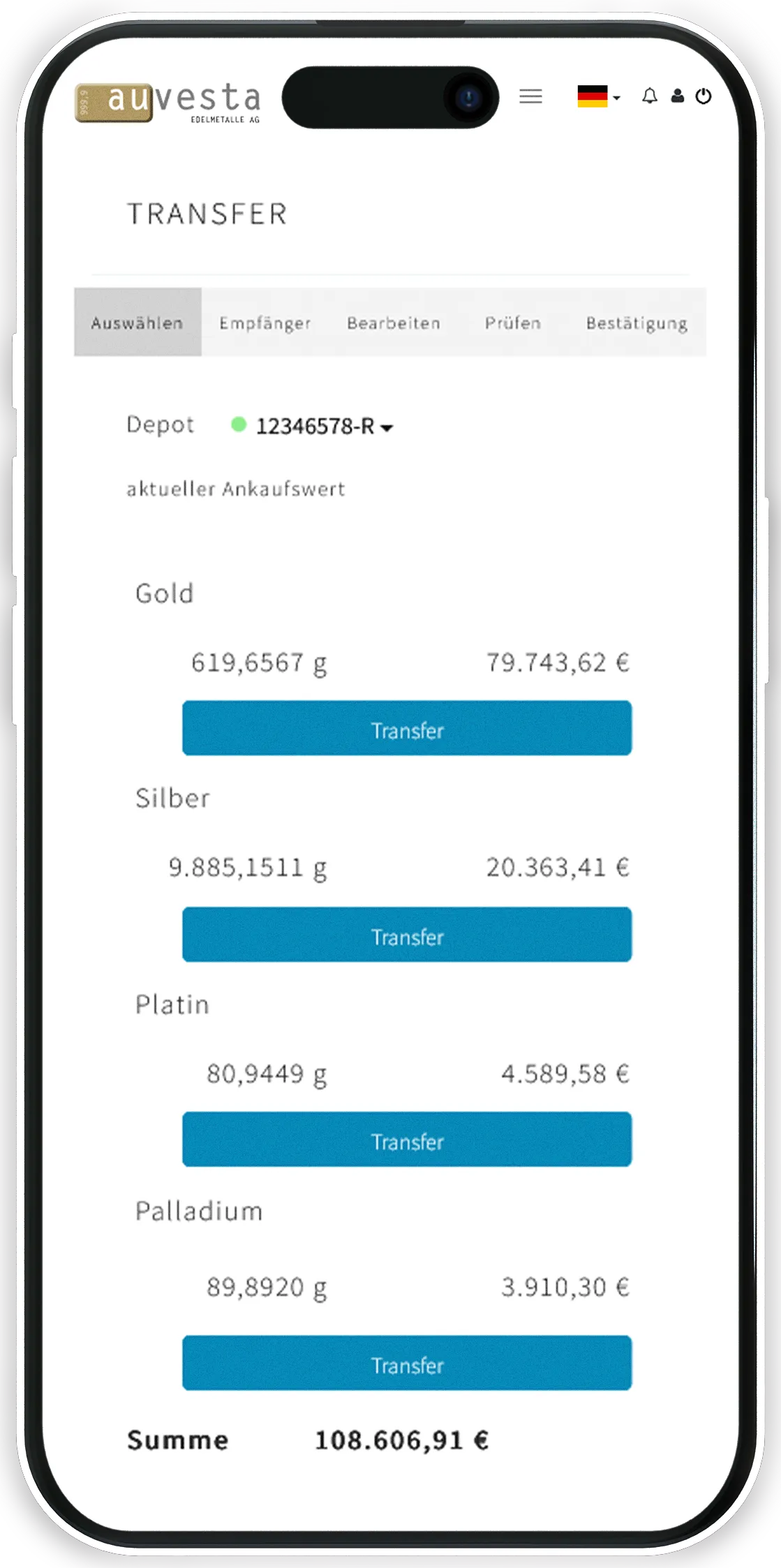 Transfer - Gold kostenlos online senden und erhalten.